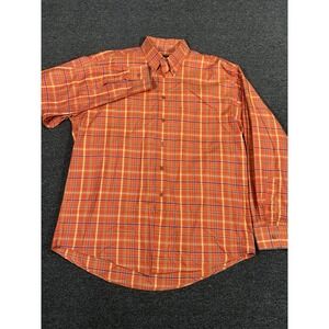 Gitman Bros Shirt Men's Large Orange Plaid Check Button Down Business Casual L/S